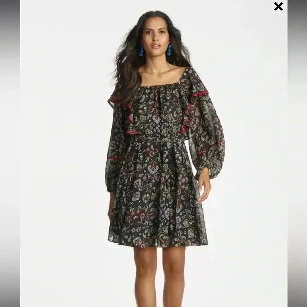 NWT SACHIN & BABIN Oliver ruffle floral square neck tie belt sun Anthropologie - Picture 4 of 13